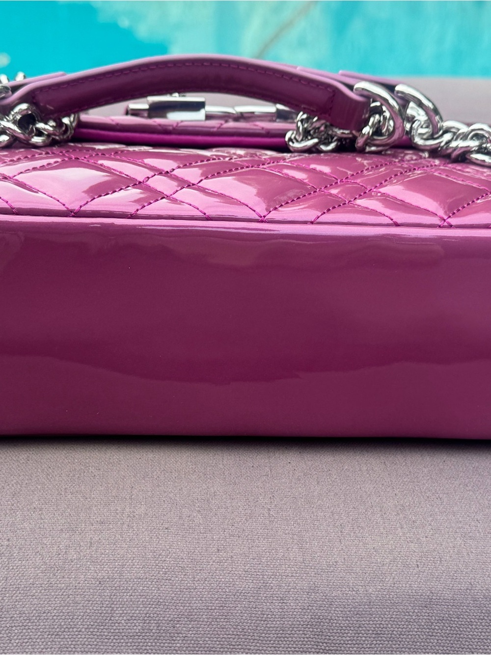 Kurt Geiger Quilted Patent Shoulder Bag in Magenta - Picture 5 of 16